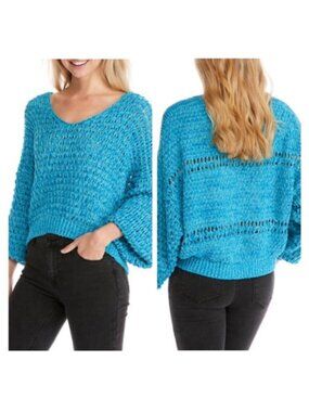 Free People NWT Pristine Blue COCONUT Loose Weave Sweater, Size Large